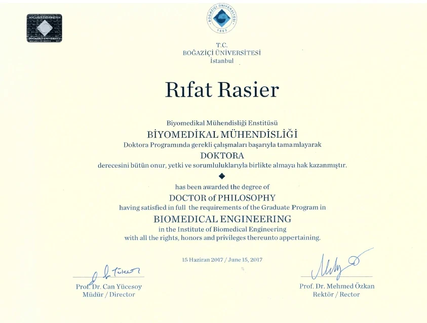 Prof. Dr. Rıfat Rasier — Boğaziçi University — PhD in Biomedical Engineering