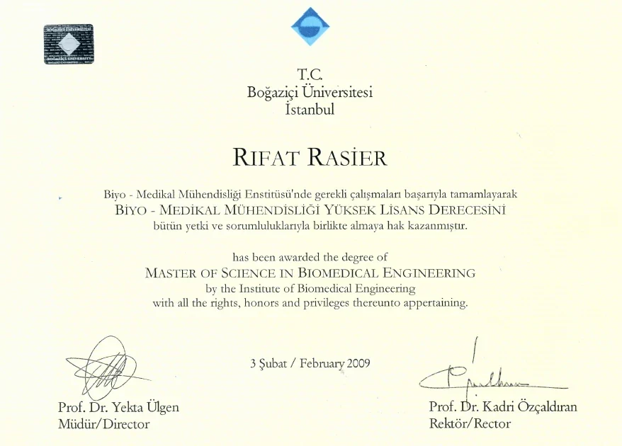 Prof. Dr. Rıfat Rasier — Boğaziçi University — MSc in Biomedical Engineering