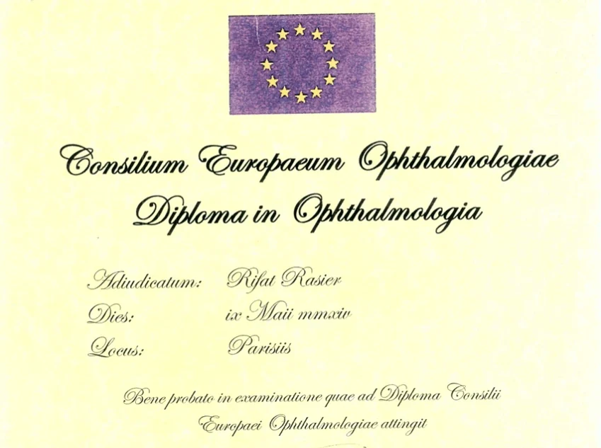 Prof. Dr. Rıfat Rasier — Consilium Europaeum Ophthalmologiae — European Diploma in Ophthalmology